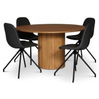 spisegruppe i Nordansjöen; rundt spisebord Ø130 cm, oljet eik + 4 stk Bridge spisestoler svingbare, svart PU spisegruppe i Nordansjöen; rundt spisebord Ø130 cm, oljet eik + 4 stk Bridge spisestoler svingbare, svart PU