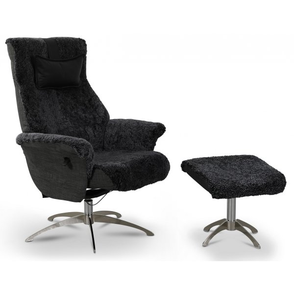 Ullrik fotskammel - Mørkegrått fåreskinn Ullrik fotskammel - Mørkegrått fåreskinn