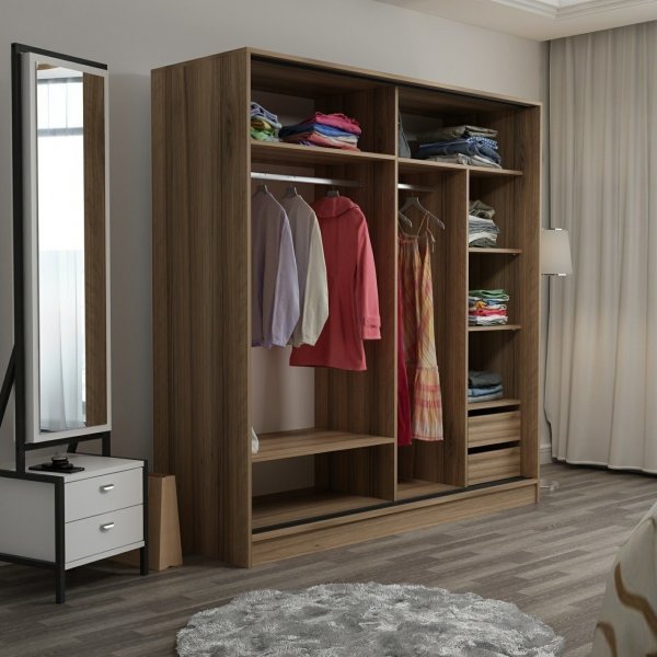 Kapusta garderobe med speildører, 220x52x210 cm - Brun Kapusta garderobe med speildører, 220x52x210 cm - Brun