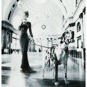 Glassmaling - Kvinne med hund - 120x120 cm