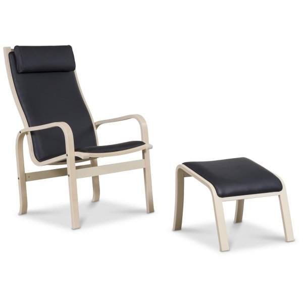 Frank fotskammel i ekte svart l�r - Hvitpigmentert b�k