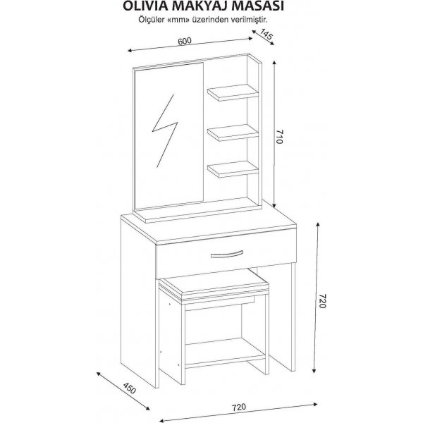 Olivia sminkebord - Hvit/valntt