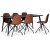 Dipp spisegruppe; spisebord, 180x90 cm med 6 svingbare Bridge spisestoler i konjakkfarget PU