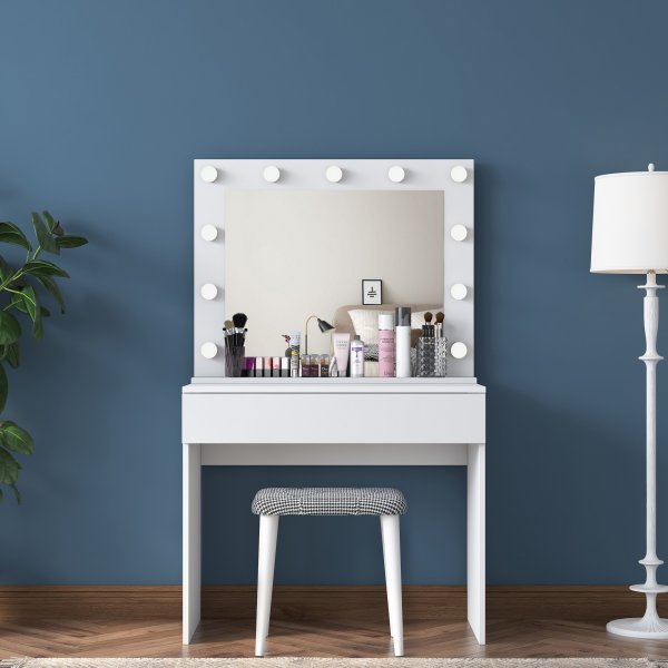 Bijou toalettbord med speil og krakk 21 - 90 x 45 cm - Hvit Bijou toalettbord med speil og krakk 21 - 90 x 45 cm - Hvit