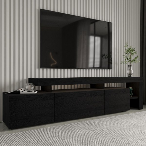 Beliz TV-stativ med LED-belysning - Svart tre Beliz TV-stativ med LED-belysning - Svart tre