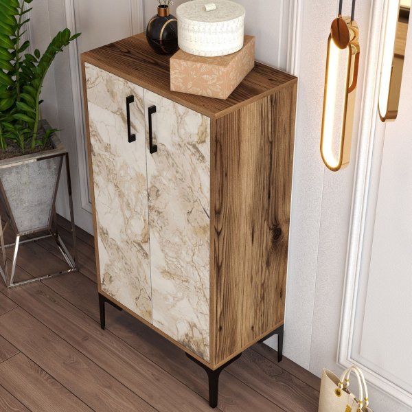 Praha skoskap - Valnøtt/hvit marmor Praha skoskap - Valnøtt/hvit marmor