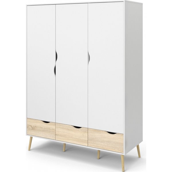 Oslo garderobeskap med 3 d�rer - Hvit/eik