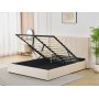 Sengeramme med sengegavl med oppbevaring - 160 x 200 cm beige stoff