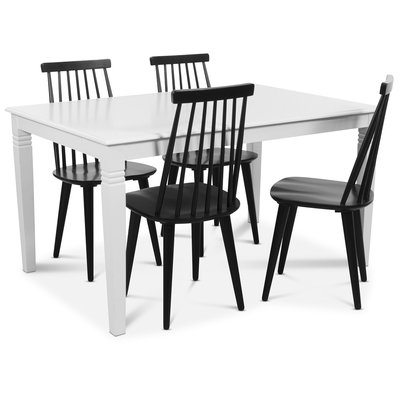 Mellby spisegruppe 140 cm bord med 4 sorte Dalsland knaggstoler - Hvit / Sort