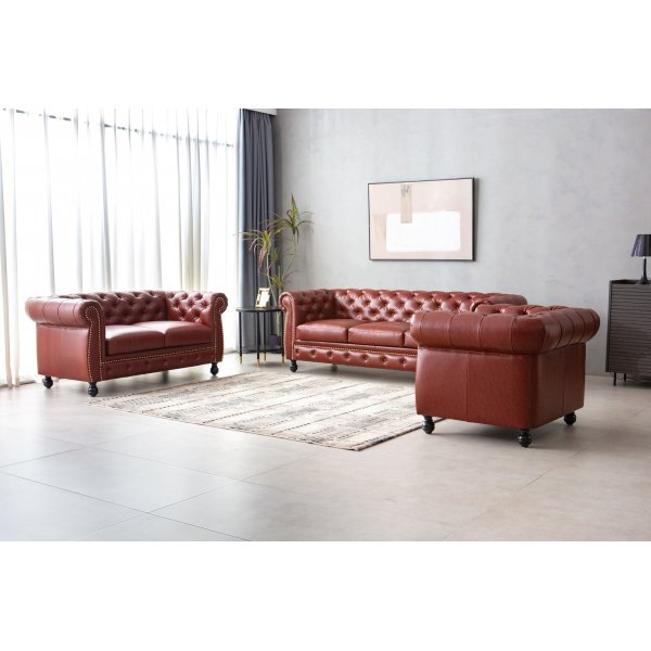 Chesterfield sofa 2-seter i brun PU Chesterfield sofa 2-seter i brun PU