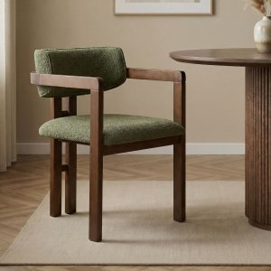 Lenestol Torpin i gr�nn chenille og m�rk valn�tt