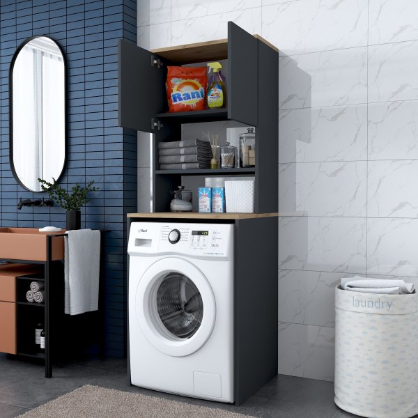 Langt vaskemaskinskap 1 - Valnøtt/antrasitt Langt vaskemaskinskap 1 - Valnøtt/antrasitt