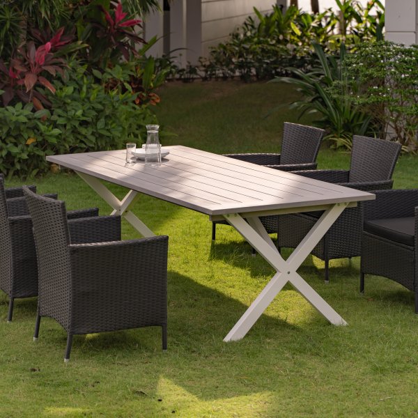 Oxford spisebord 220 cm - Hvit/gr + Flekkfjerner for mbler