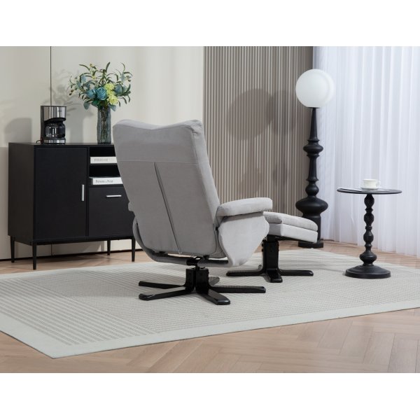 Duva recliner lenestol med fotskammel - Grtt stoff