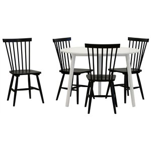 Spisegruppe: Dagsbord - hvit + 4 Karl utkragende stoler - sort