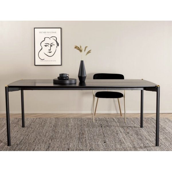 Pelle spisebord 190x90 cm - Svart / Messing