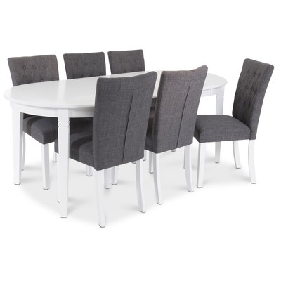 Sandhamn Food Group; Ovalt bord med 6 Crocket stoler i grått stoff