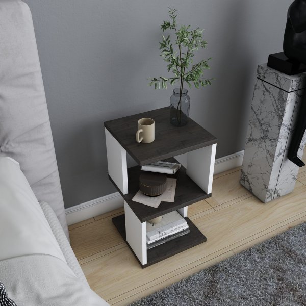 Carter nattbord - Mrk eik/hvit