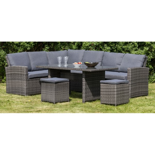 Baskarp utembelgruppe hjrnesofa med bord - Mrkegr kunstrotting