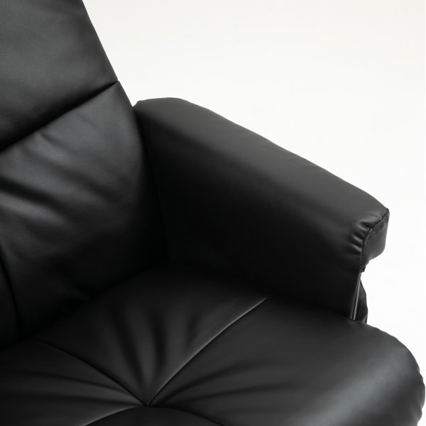 Duva hvilestol med fotskammel i sort PU med brune ben