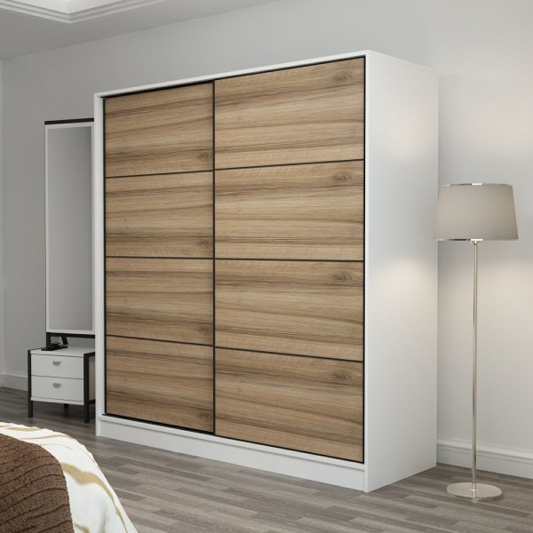 Kapusta garderobeskap 220x52x210 cm - Hvit/brun