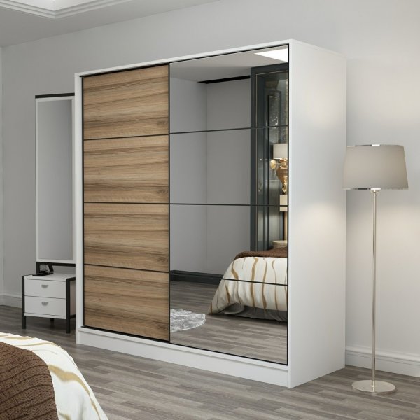 Kapusta garderobe med speildør, 180 cm - Hvit/brun Kapusta garderobe med speildør, 180 cm - Hvit/brun