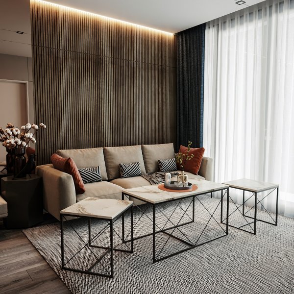 Ravina salongbord 45/100 x 45/50 cm - Hvit marmor/svart Ravina salongbord 45/100 x 45/50 cm - Hvit marmor/svart