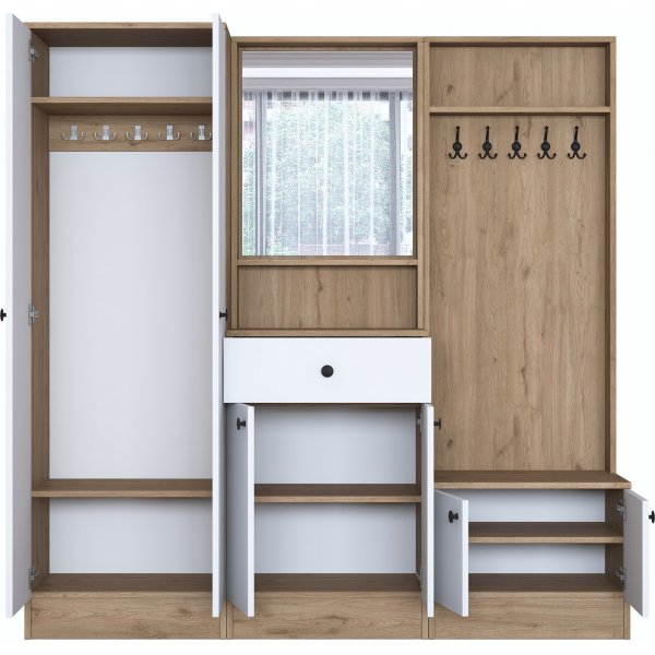 Mendy hallmøbler - Hvit/valnøtt Mendy hallmøbler - Hvit/valnøtt