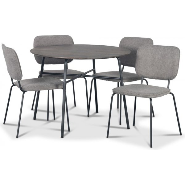 Tofta spisegruppe 100 cm bord i mrkt tre + 4 stk. Lokrume gr stoler