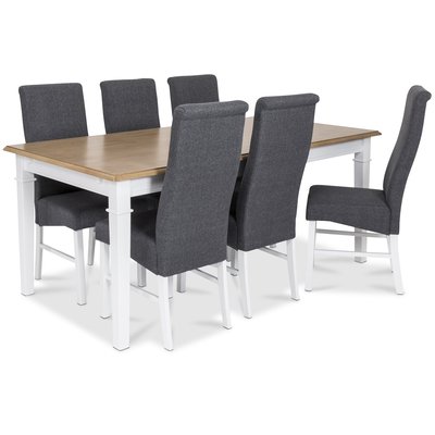 Ramns spisegruppe - Bord inkludert 6 Isabelle stoler - Hvit/eikebeis