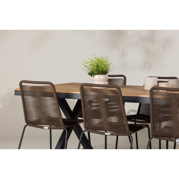 Garcia rektangulært spisestuesett med 6 Lindos stoler - Brun/svart + 6.00 x Stolpute Garcia rektangulært spisestuesett med 6 Lindos stoler - Brun/svart + 6.00 x Stolpute