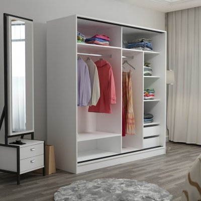 Kapusta garderobe med speildrer, 220x52x210 cm - Hvit