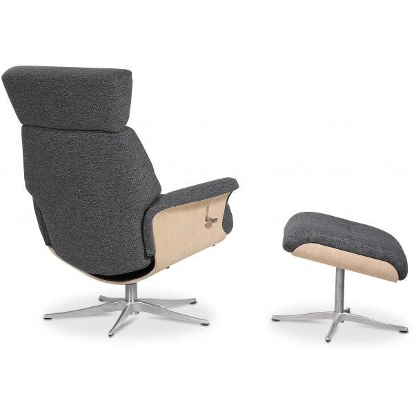 Marbck recliner- lenestol med fotskammel - Grtt tystoff / Tre