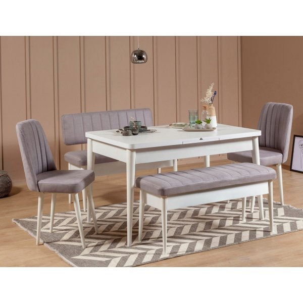 Vina 0701 spisegruppe med sofa - Hvit/lys gr