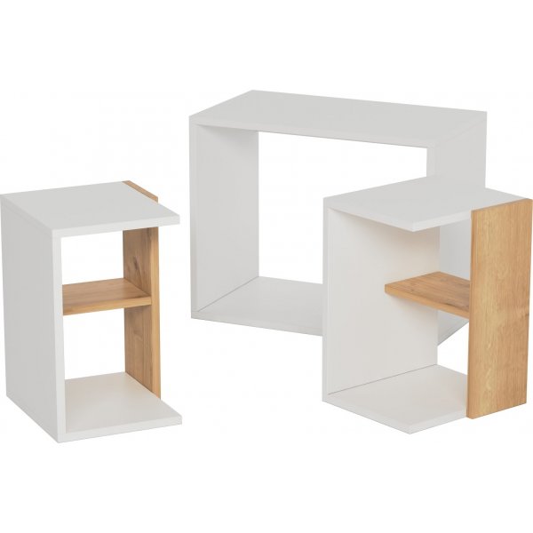 Bizayni spillebord 62x34 | 27x32 | 27x32 cm - Hvit/eik