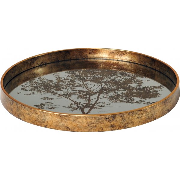 Gyldent serveringsbrett med speilglass - Tre Gyldent serveringsbrett med speilglass - Tre