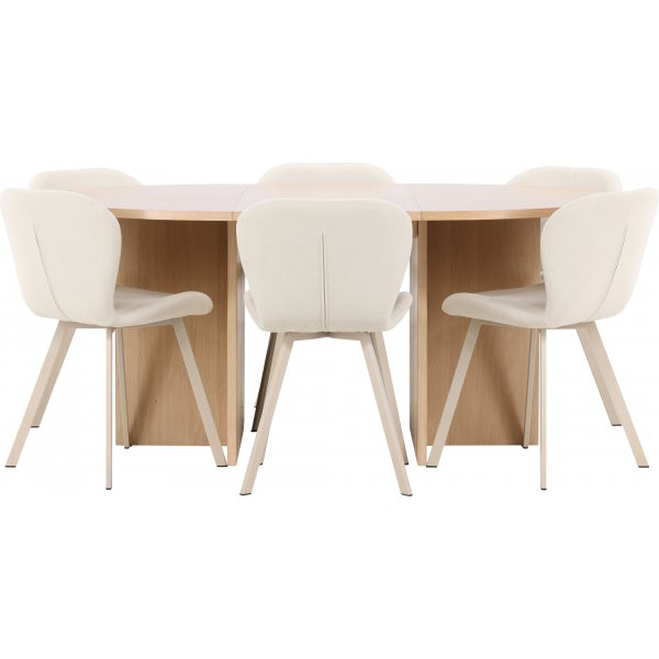 Spisebord Strada med 6 stk Lilja stoler - Beige/hvitmalt Spisebord Strada med 6 stk Lilja stoler - Beige/hvitmalt