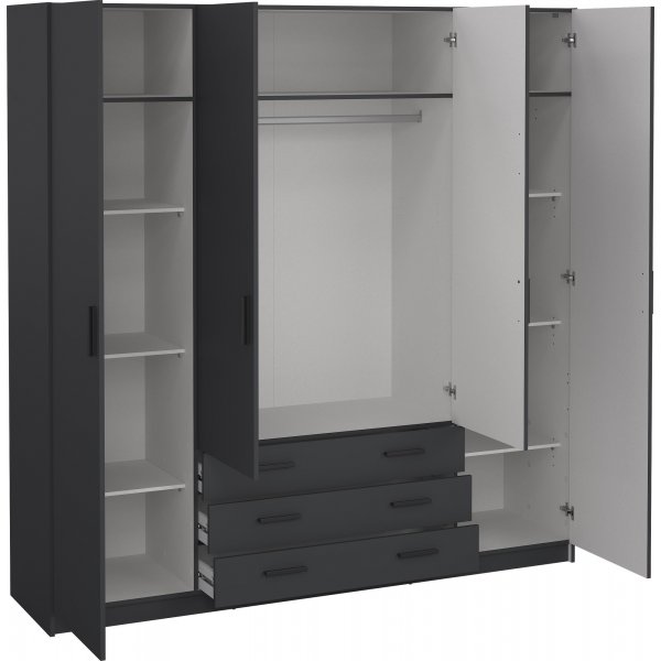 Sprint garderobe med 4 dører og 3 skuffer - Grå Sprint garderobe med 4 dører og 3 skuffer - Grå