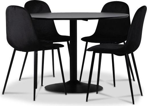 Seat spisegruppe, spisebord med 4 stk Carisma flyelsstoler - Svart/Svart + 3.00 x Mbelftter