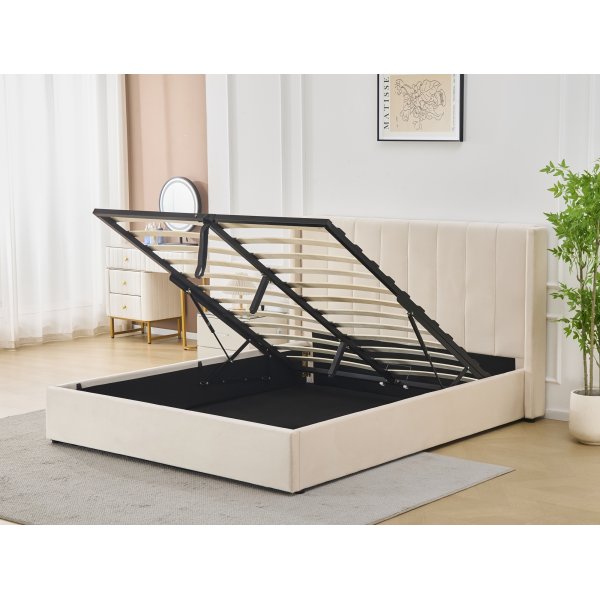 Bianca sengeramme med sengegavl og oppbevaring 180 x 200 cm - Beige Bianca sengeramme med sengegavl og oppbevaring 180 x 200 cm - Beige