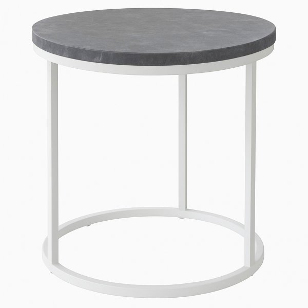 Accent sofabord rundt 50 - hvit marmor / hvit underdel
