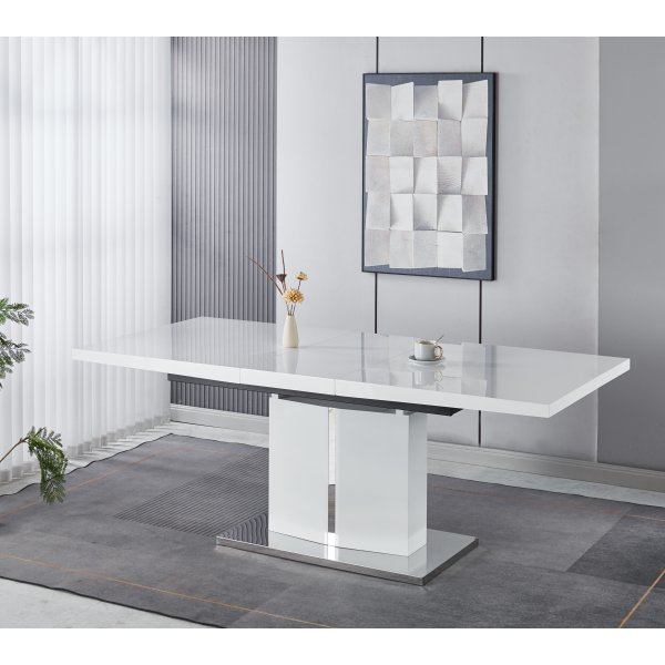Rartliff spisebord 160-200 cm uttrekkbart - Hvit / Metall