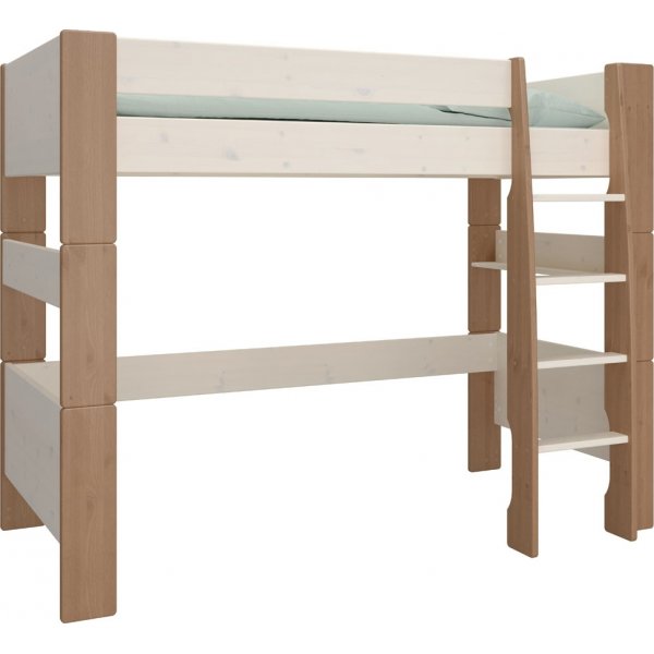 For barn hy loftseng 90 x 200 cm - Hvitkalket/gr/brun