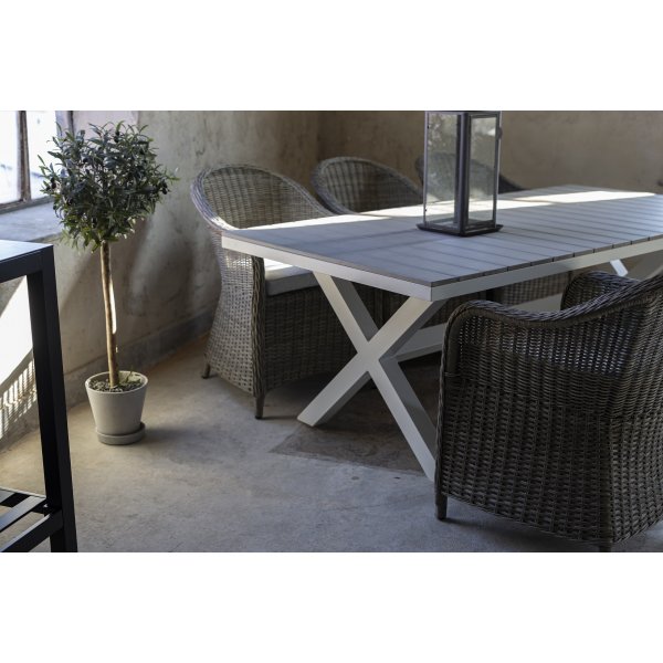 spisegruppe Kvikksølvbord inkl 6 lenestoler - Kunstrotting/beige spisegruppe Kvikksølvbord inkl 6 lenestoler - Kunstrotting/beige