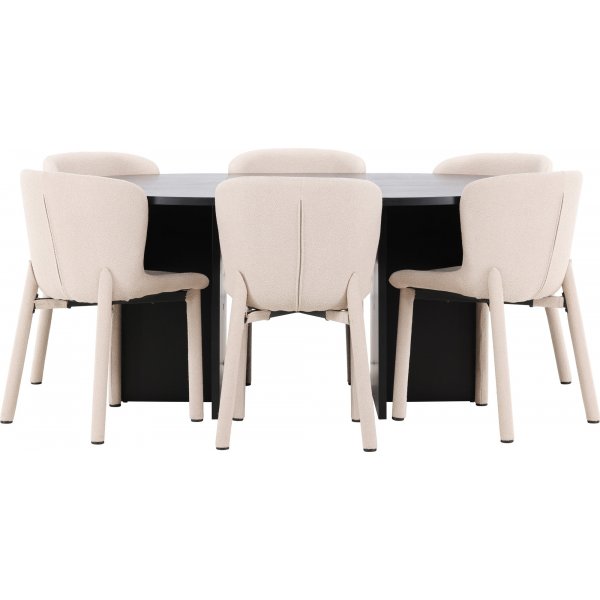 Spisebord Strada med 6 Astoria stoler - Beige/svart + 6.00 x Stolpute Spisebord Strada med 6 Astoria stoler - Beige/svart + 6.00 x Stolpute