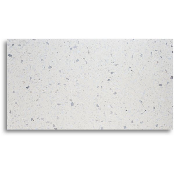 Terrazzo sofabord 75 x 75 cm - Bianco Terrazzo & understell i cross krom