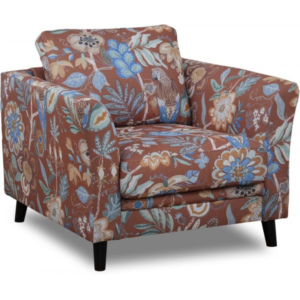 Eker lenestol i blomsterstoff - Eden Parrot Terracotta