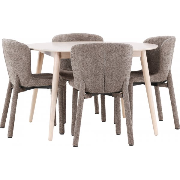 Spisebord Flora med 4 Astoria stoler - Brun/hvitkalket Spisebord Flora med 4 Astoria stoler - Brun/hvitkalket