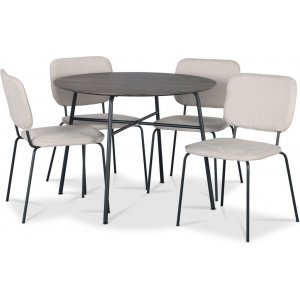 Tofta spisegruppe Ø100 cm bord i mørkt tre + 4 Lokrume beige stoler Tofta spisegruppe Ø100 cm bord i mørkt tre + 4 Lokrume beige stoler