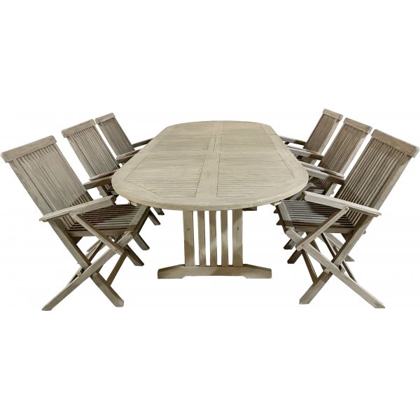 Ovalt Salt spisebord i teak, med sommerfuglfunksjon. 180-240 cm - Gr teak